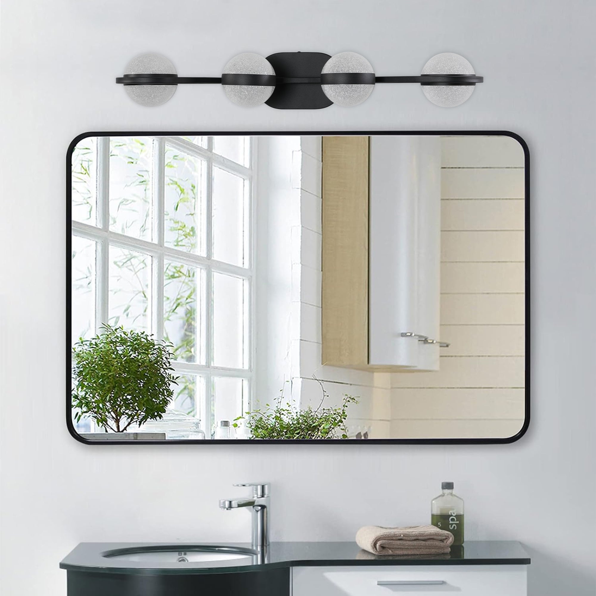 Vanity Lights With 4 LED Bulbs For Bathroom Lighting - Black