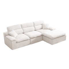 Modern Corner Chaise Sofa with High Backrest, L-Shaped Couch in Beige Slub Chenille Fabric, Compressed High-Density Sponge Cushion, Space-Saving No-Assembly Design for Living Room or Apartment
