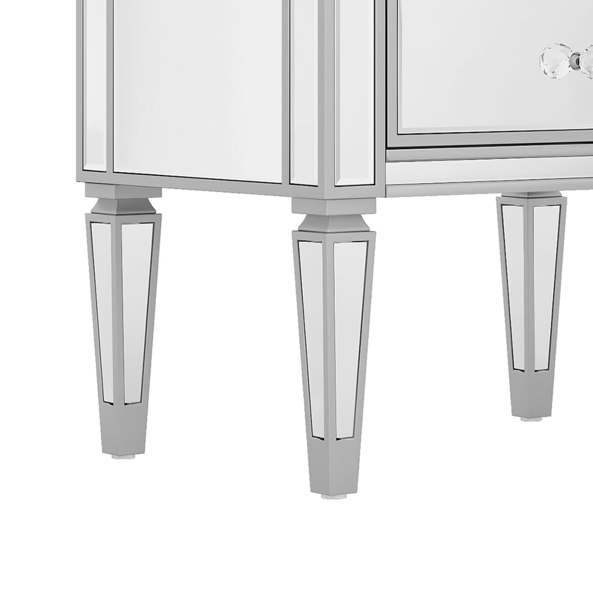 Elegant Mirrored Side Table with 2 Drawers, Modern Silver Finished