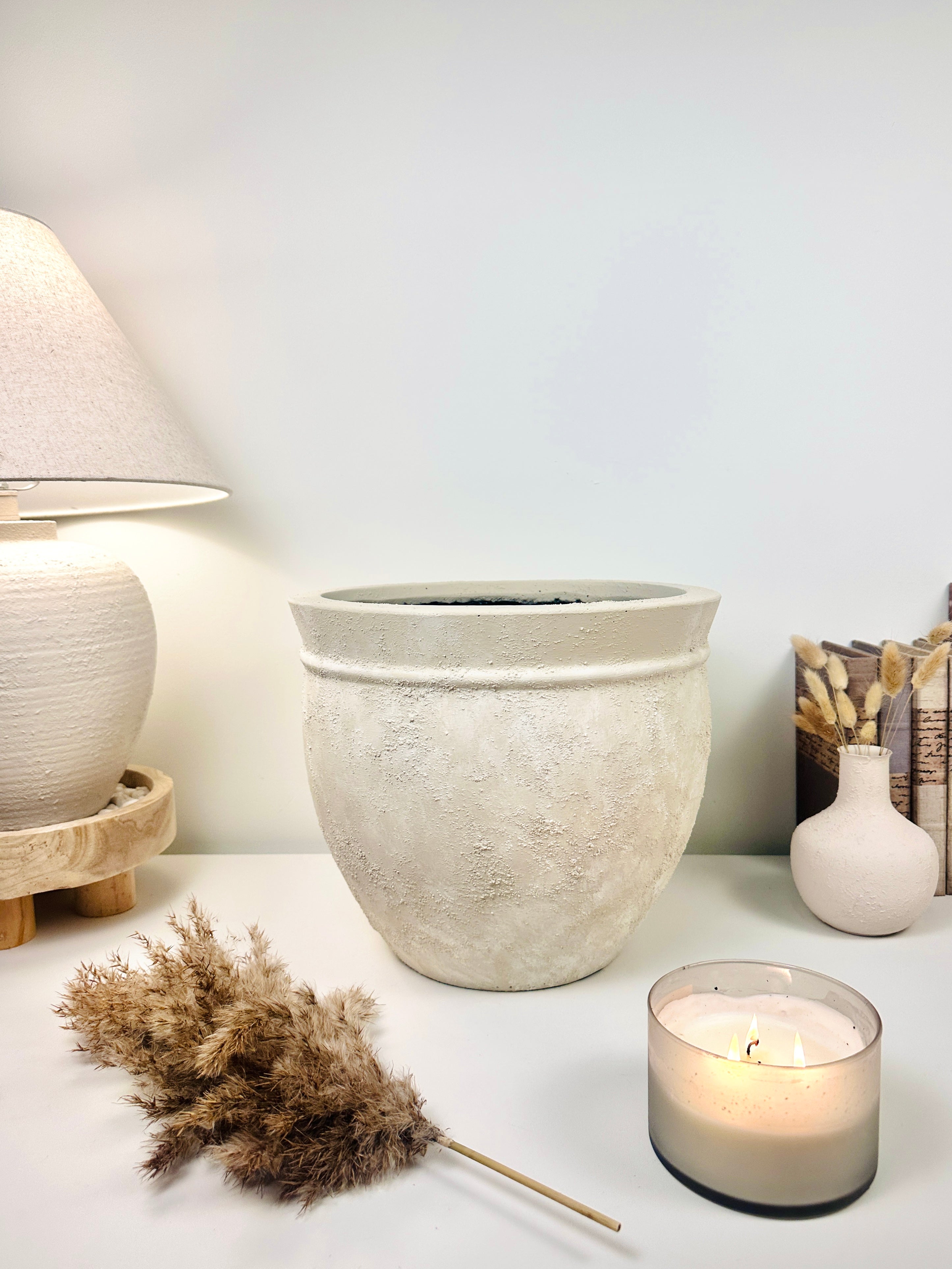 Luxury Planter Minimalist Style Hand painted Beige Washed 11” tall (dia 10.5")