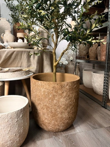 20" Rustic Hand-Painted & Textured Planter Pot with 2 Drainage Holes - Earth Brown