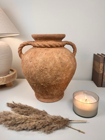 Stunning Roman Style Ceramic Vase Textured and Hand-Painted 15" tall - Brown Terracotta Color
