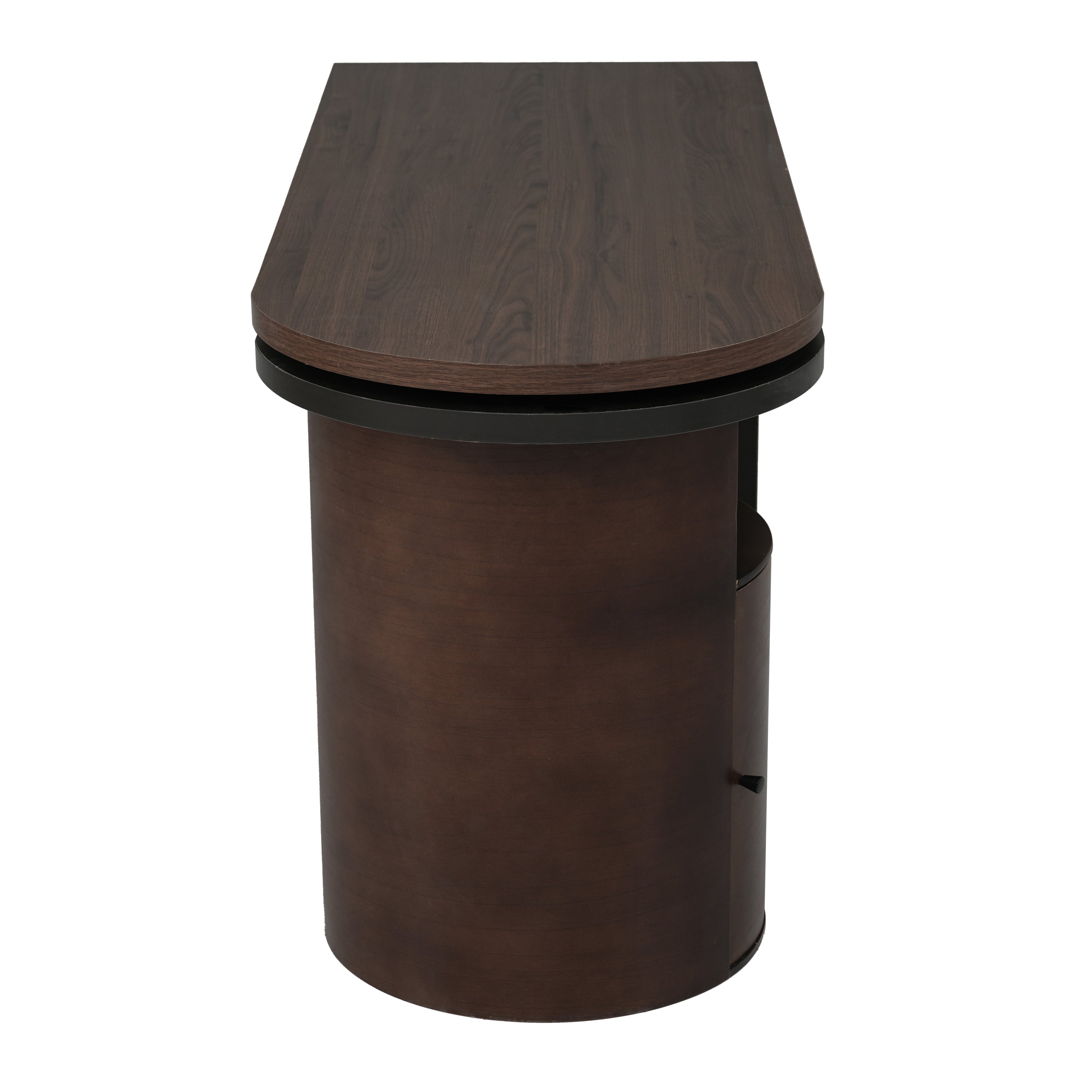 Modern L Shaped Desk in Walnut with 1 Cabinet and Open storage, 360° Wood Rotating Desk 56.92"  - Walnut