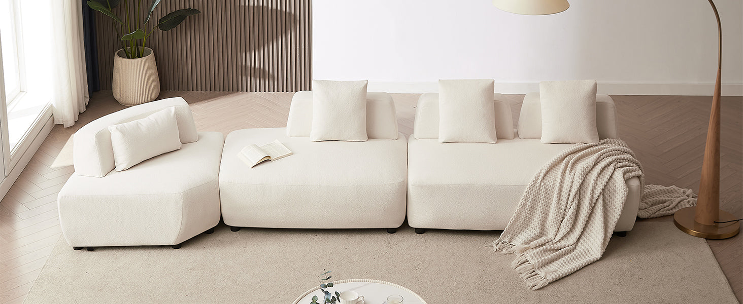 Contemporary 3-piece Sectional Sofa Free Convertible sofa with Four Removable Pillows - Beige