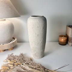 Minimalist Textured Hand-painted Ceramic Vase 14.5" tall - Off White washed