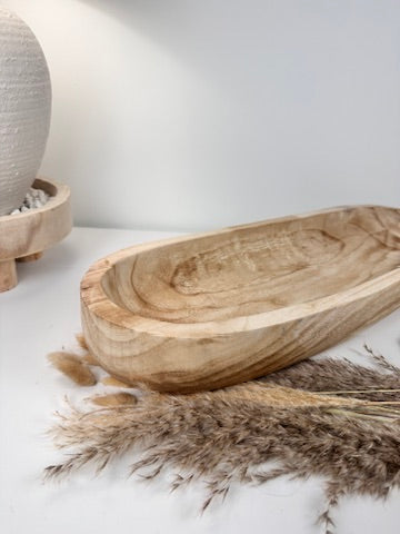 Rustic farmhouse style decorative paulownia tray 16.5” long - Beige