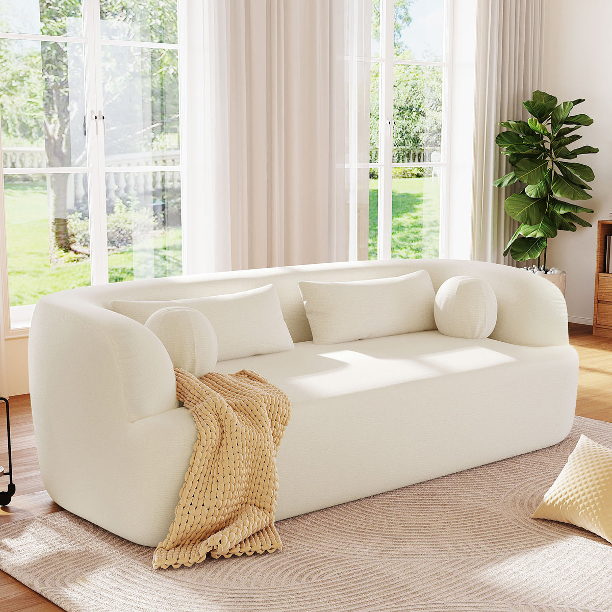 86' Chenille Boneless Couch, Upholstered Sofa with Pillows, No Assembly Curved Cloud Couch with High-Density Foam, 3-Seater Luxury Modern Compressed Sofa for Living Room&Apartment