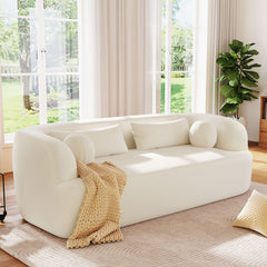 86' Chenille Boneless Couch, Upholstered Sofa with Pillows, No Assembly Curved Cloud Couch with High-Density Foam, 3-Seater Luxury Modern Compressed Sofa for Living Room&Apartment