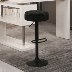 Set of 2 Round Storage Bar Stool Black Linen Height Adjustable Barstool, 360°Counter Height Swivel