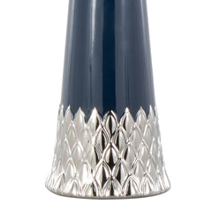 22" Contemporary Table Lamp with Dark Blue & Silver Ceramic Body and White Shade