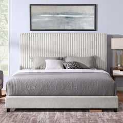 King Size Minky Stone Upholstered Platform Bed