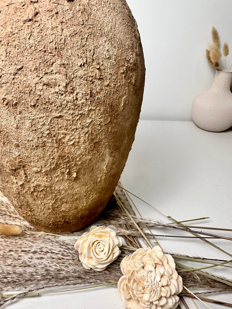 Rustic Hand-Painted Textured Vase 14" - Earth Brown