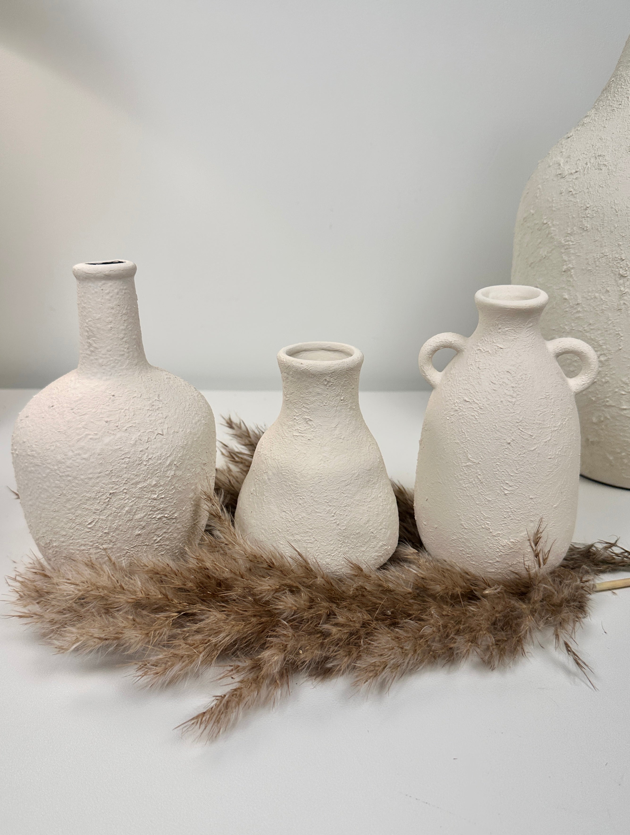 Set of 3 minimalist vases - hand painted and textured - off white