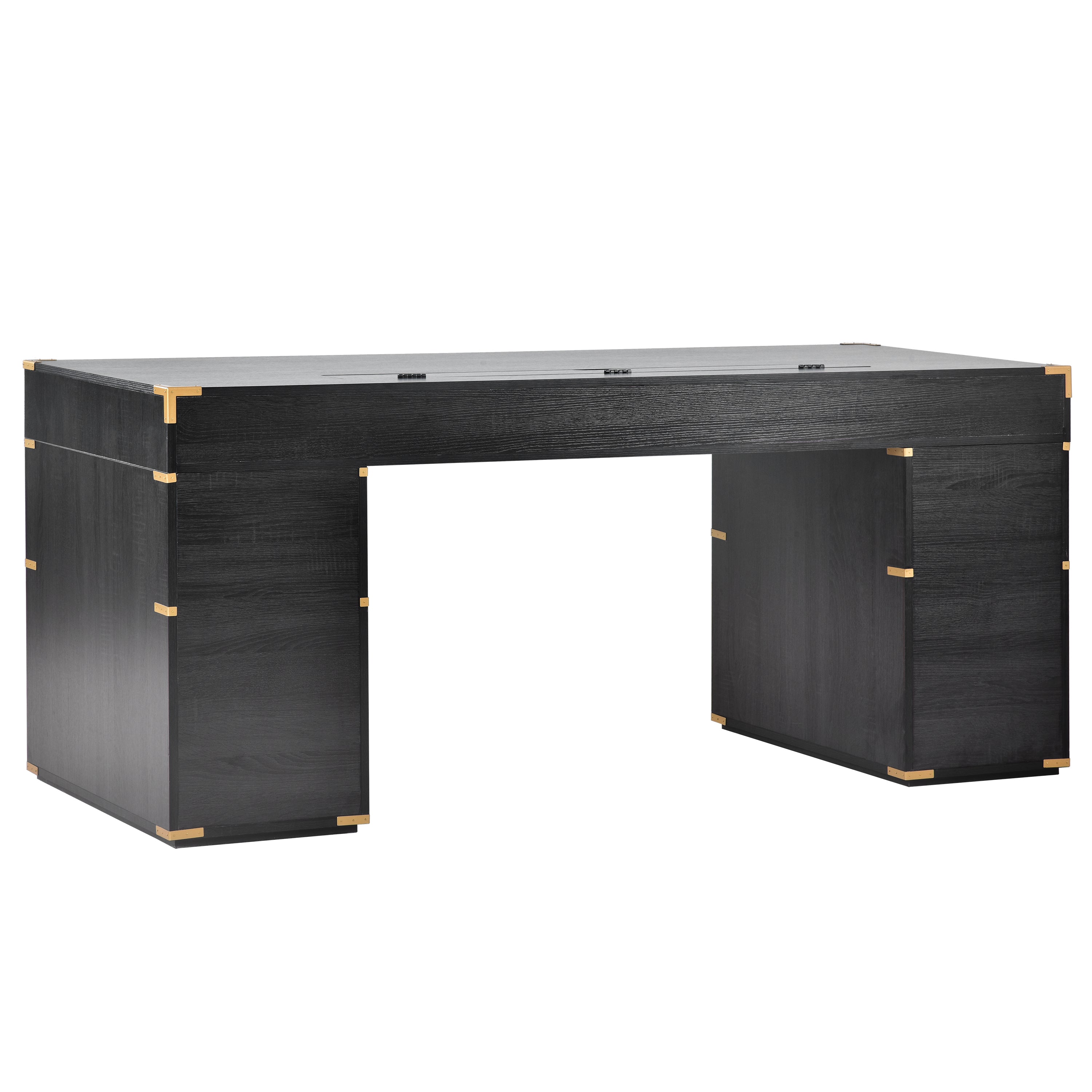 70"Classic and Traditional Executive Desk with Metal Edge Trim - Black