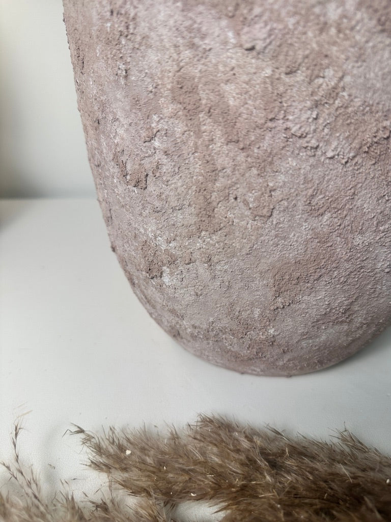 9" tall Minimalist Hand-Painted & Textured Planter Pot with Drainage Hole - Light Coffee Brown