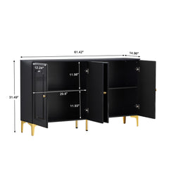 Buffet Sideboard 4 Doors Accent Storage Cabinet, Mid Century Modern Buffet Table with Adjustable Shelf - Black