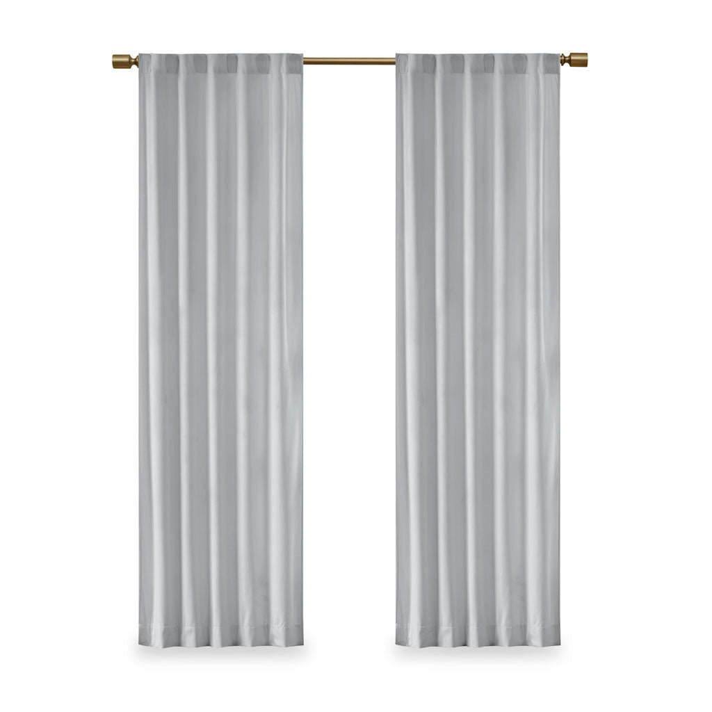 Room Darkening Poly Velvet Rod Pocket/Back Tab Curtain Panel Pair - Light Grey