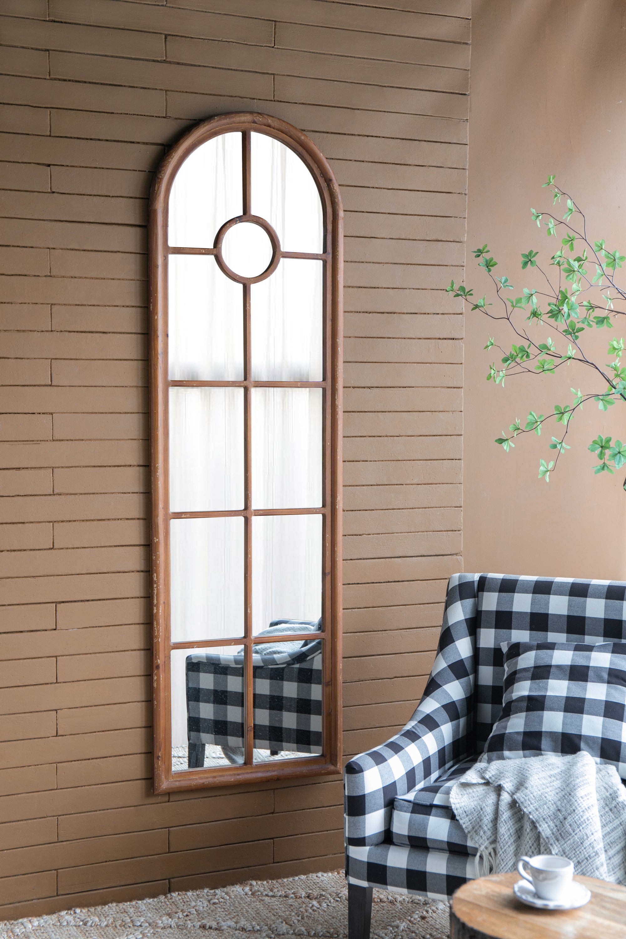 Half-Round Elongated Mirror with Decorative Window Look Classic Architecture 24x79"