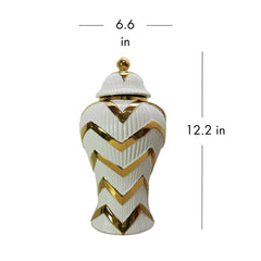 12.50"H Timeless White Gilded Waves Ginger Jar with Removable Lid