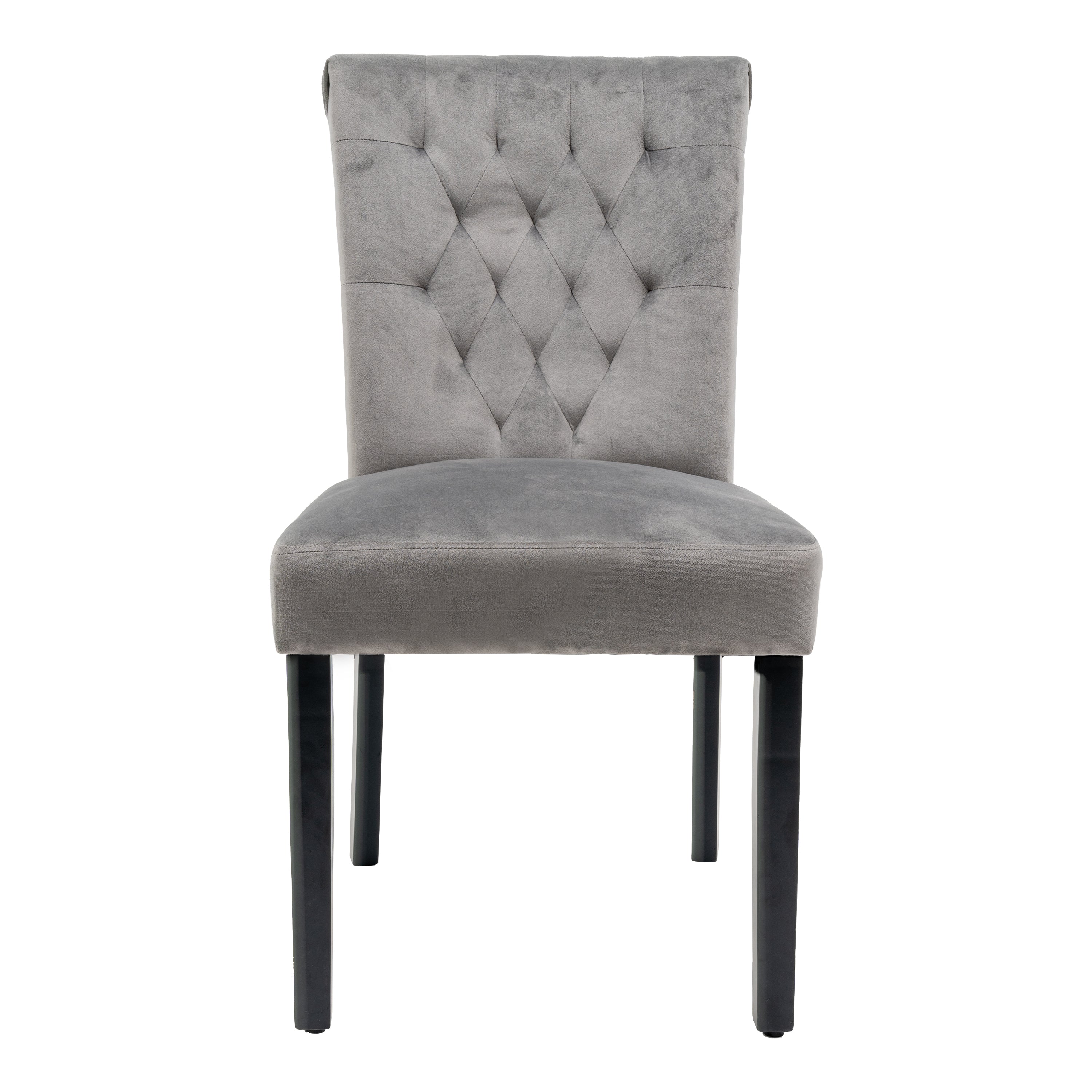 Velvet Dining Chair Set Tufted Heigh Back with Solid Wood Frame Accent Chairs (Set of 2) - Gray