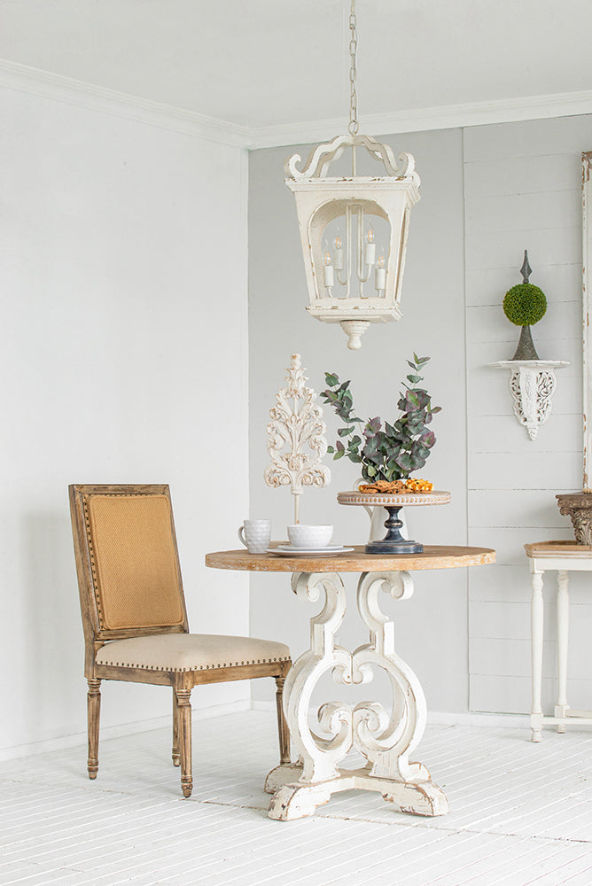 French Style 4-Light Wood Chandelier, Hanging Light Fixture with Adjustable Chain