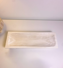 Paulownia Wood Boho Tray 20" long - Ivory Sand Whitewashed