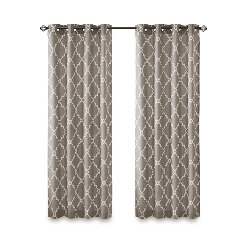 50x108" Fretwork Print Grommet Top Window Curtain Panel - Grey+White (1 panel only)