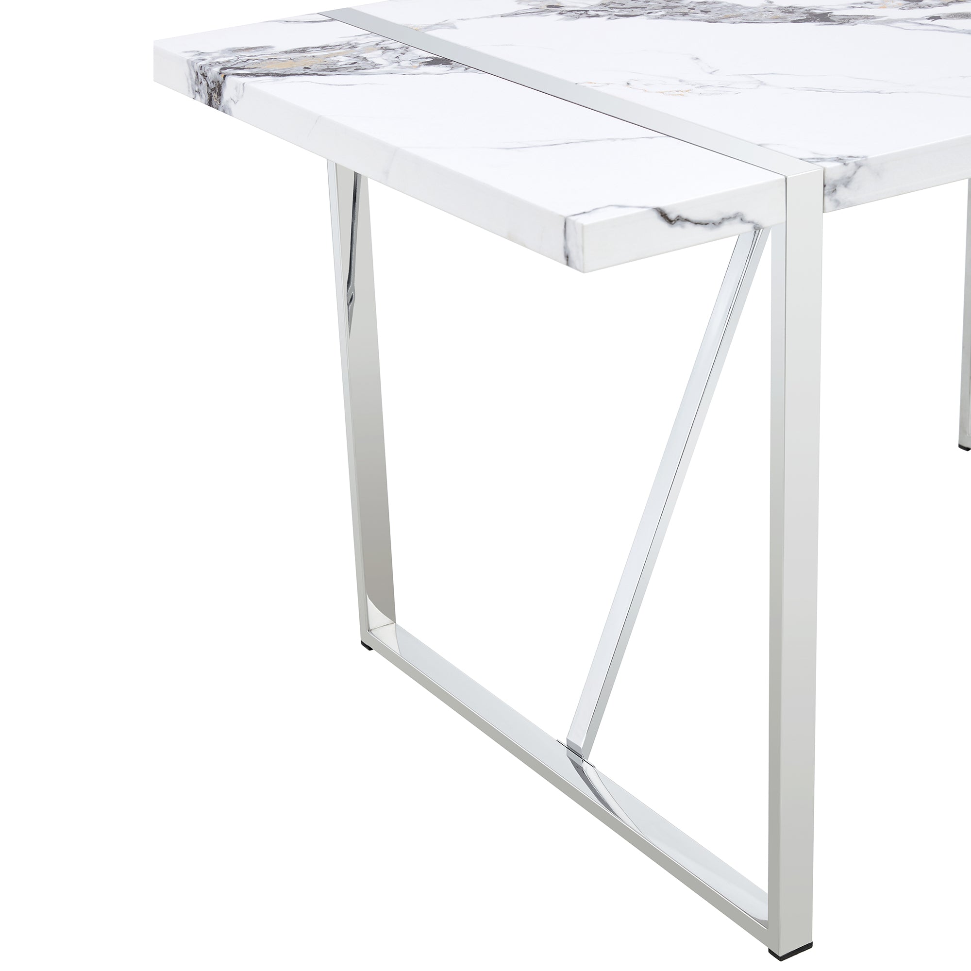 Dining Table Chairs Set for 4, Rectangular Dining Room Table Set, Faux Marble Modern Dining Table & Leather Chairs for Kitchen Dining Room, White