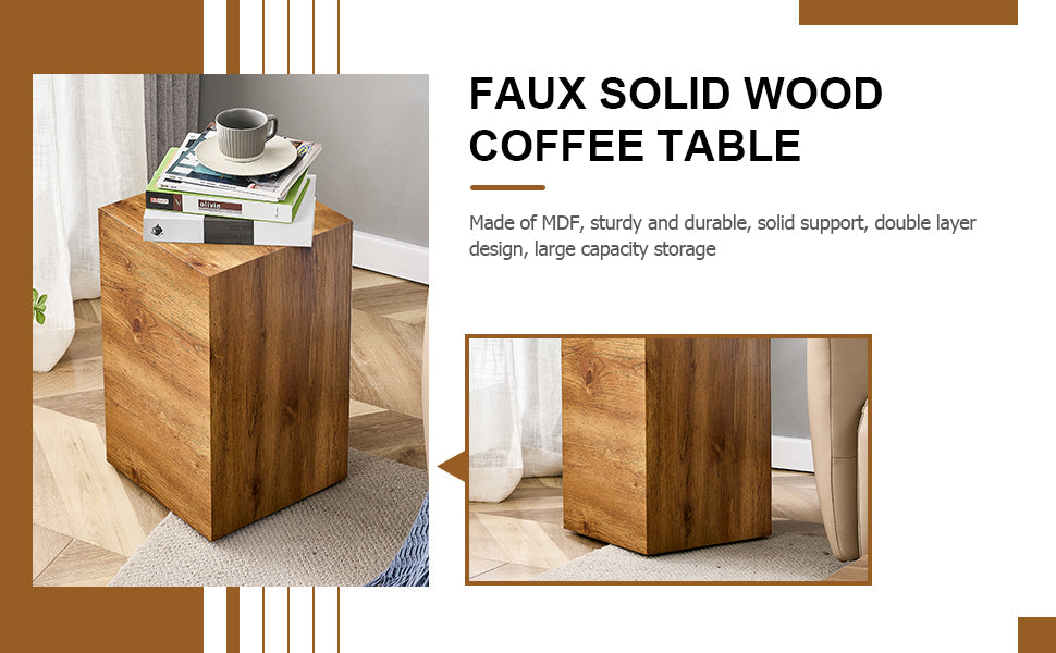 Rustic Minimalist Cube Side Table - Wood