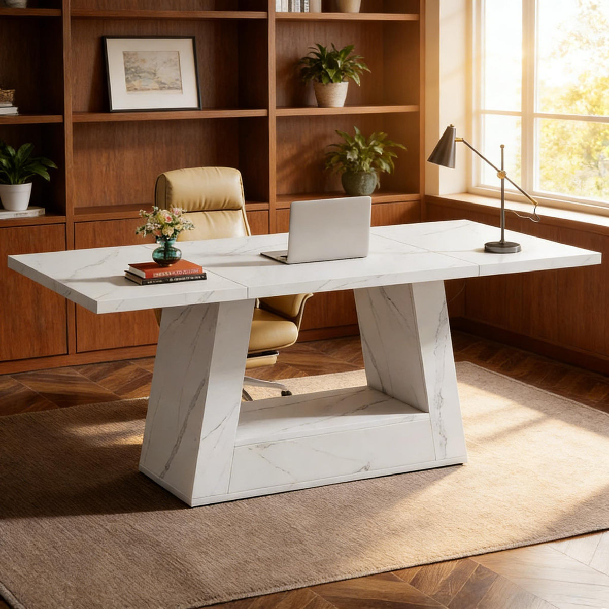 Spacious Executive Desk,Contemporary Computer Desk,Faux Marble Office Desk,Dining table