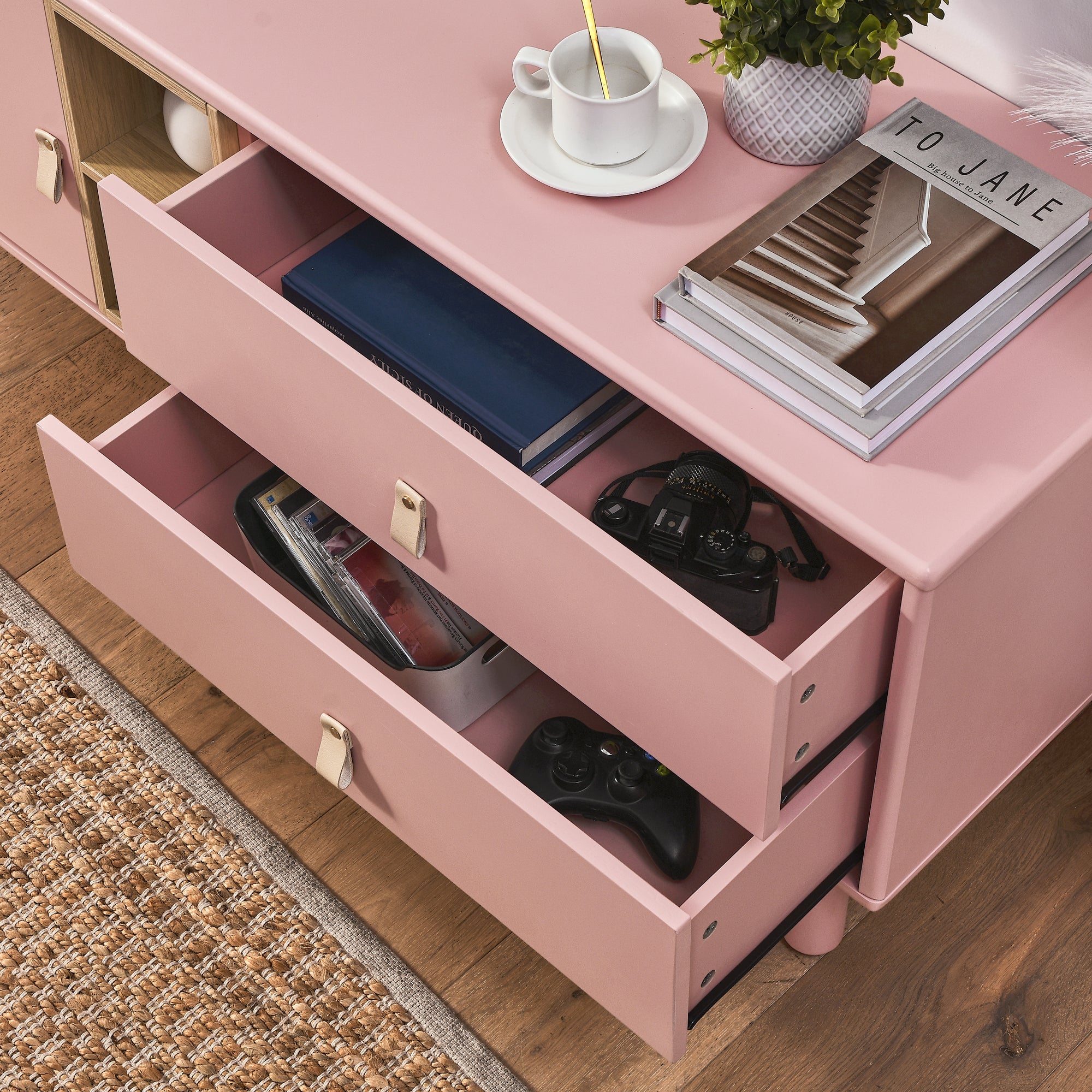 Drawer TV Home Cabinet with Door, Storage, multi-functional - Pink