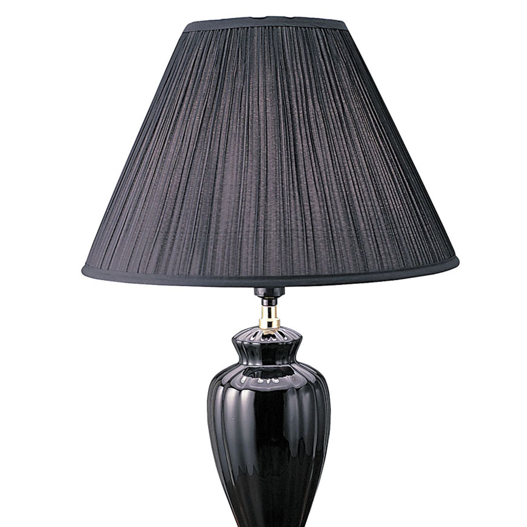 26" Tall Ceramic Table Lamp, Urn-Shaped with Black finish, Linen Shade