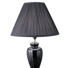26" Tall Ceramic Table Lamp, Urn-Shaped with Black finish, Linen Shade