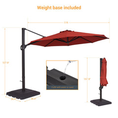 Patio Cantilever Umbrella with Weight Base for Deck, Pool and Backyard - Red