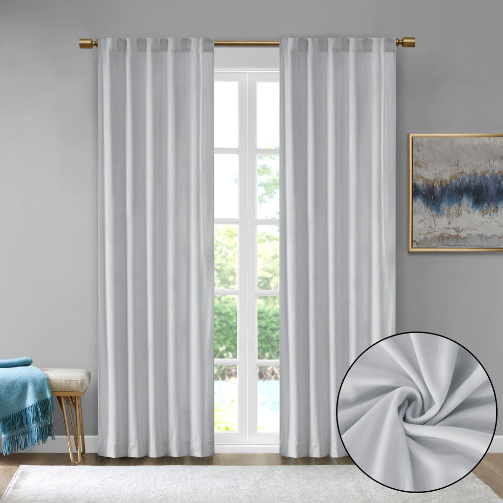 Room Darkening Poly Velvet Rod Pocket/Back Tab Curtain Panel Pair - Light Grey