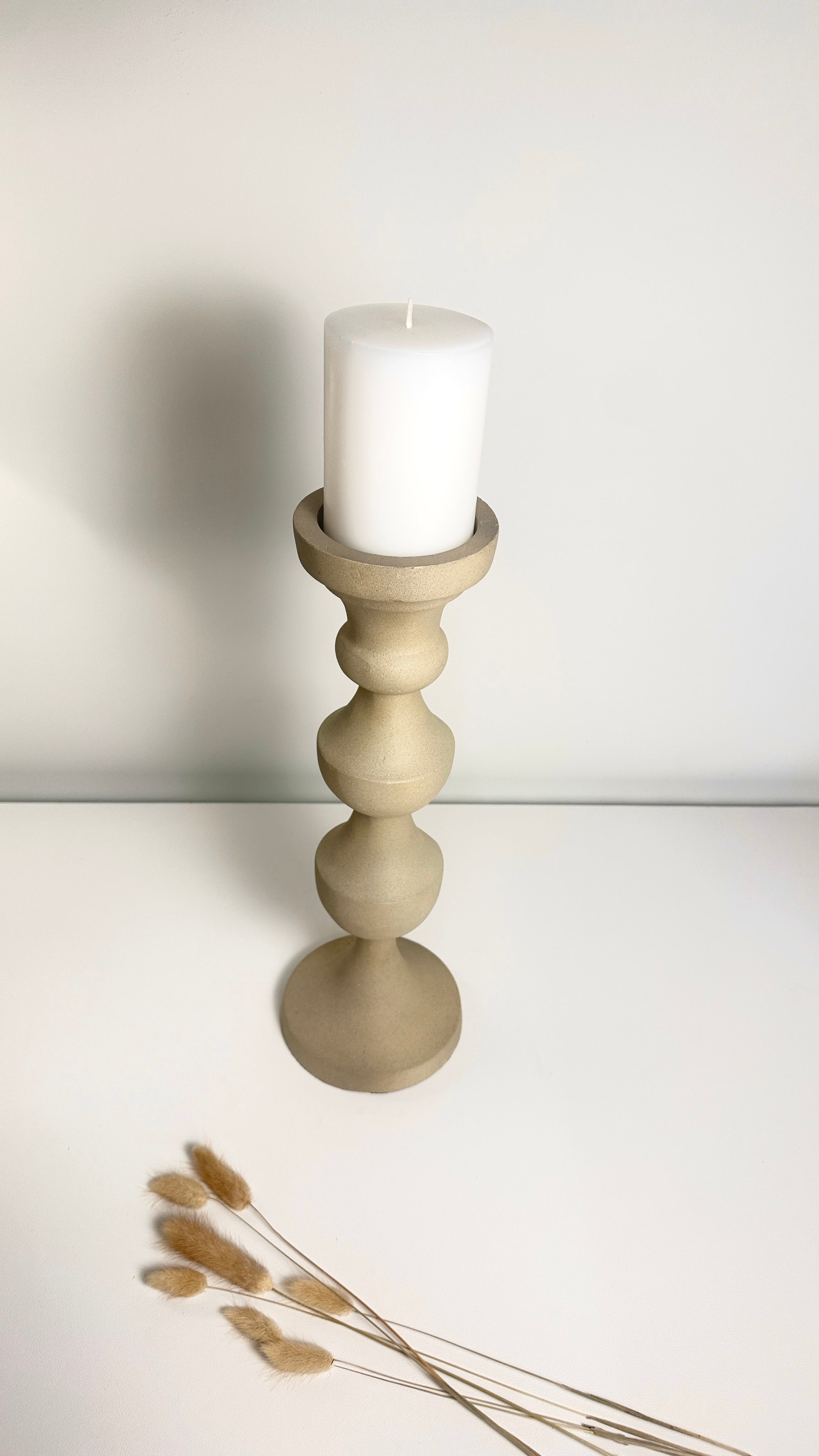 Sand Color Stone Style Candle Holder 15"