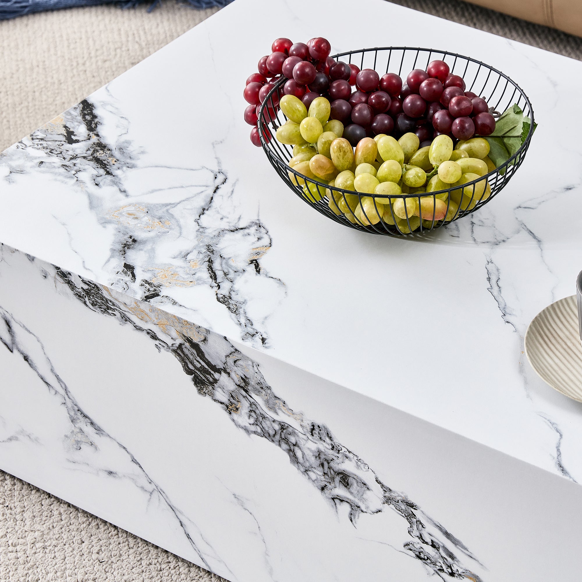 Modern Coffee Table with Marble Pattern - White