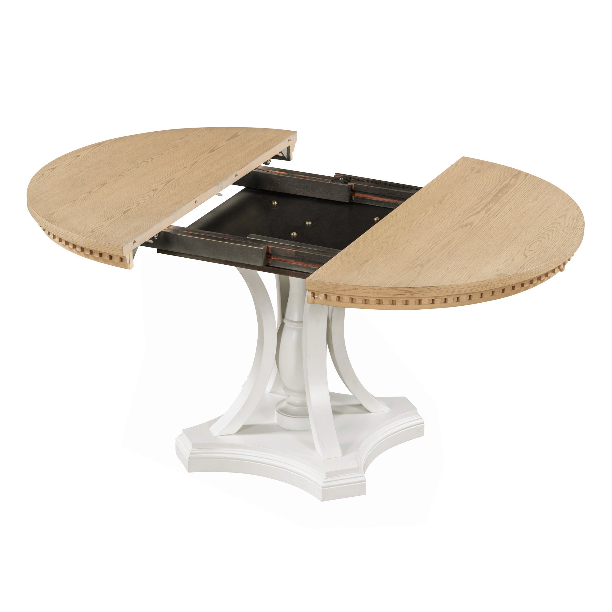 Retro 5-piece Dining Set Extendable Round Table and 4 Chairs - Oak Natural Wood + Antique White