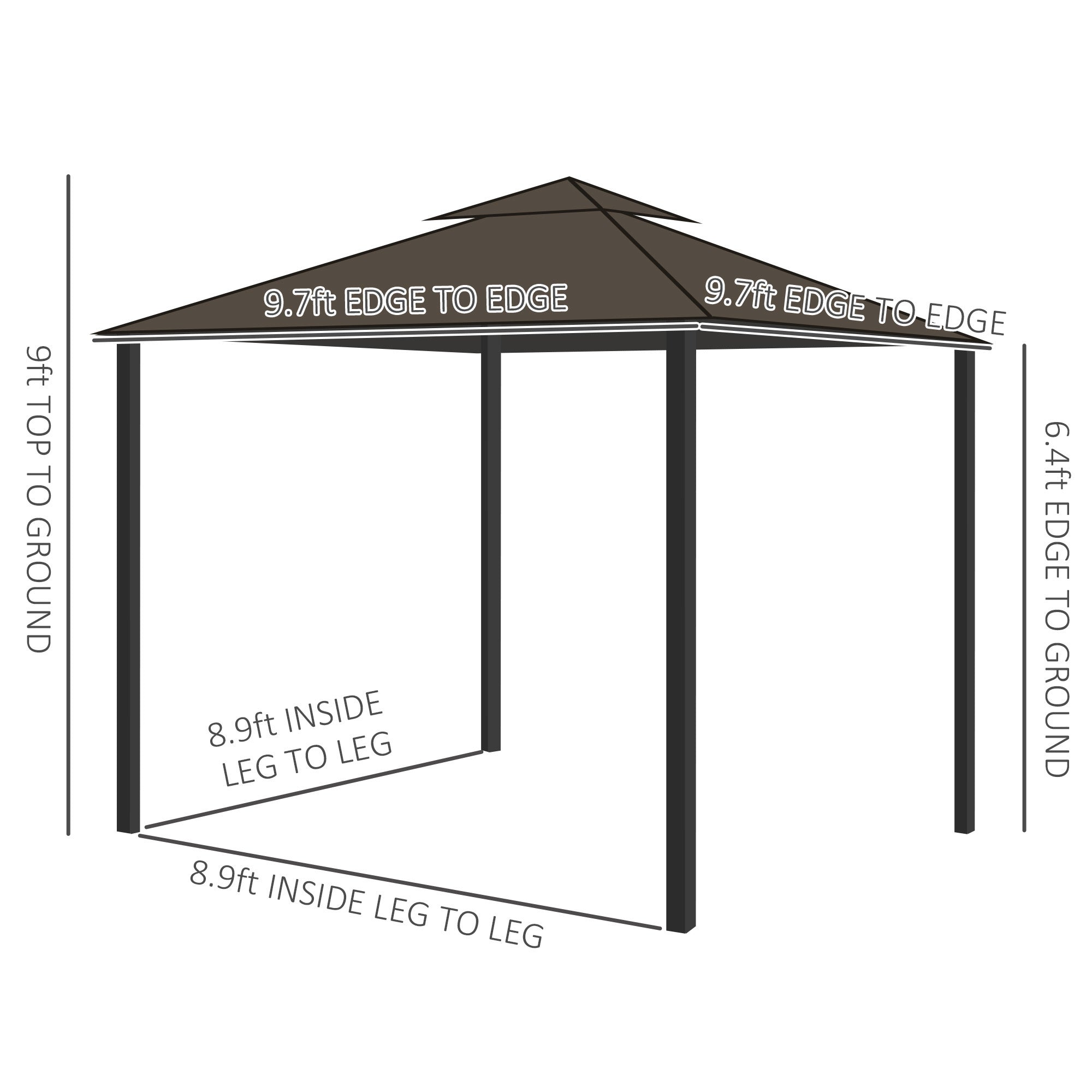 10'x10' Patio Gazebo, Aluminum Frame Double Roof Outdoor Gazebo Canopy Shelter with Netting & Curtains, for Garden, Lawn, Backyard and Deck - Coffee