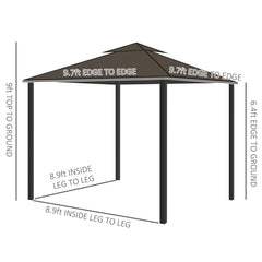 10'x10' Patio Gazebo, Aluminum Frame Double Roof Outdoor Gazebo Canopy Shelter with Netting & Curtains, for Garden, Lawn, Backyard and Deck - Coffee
