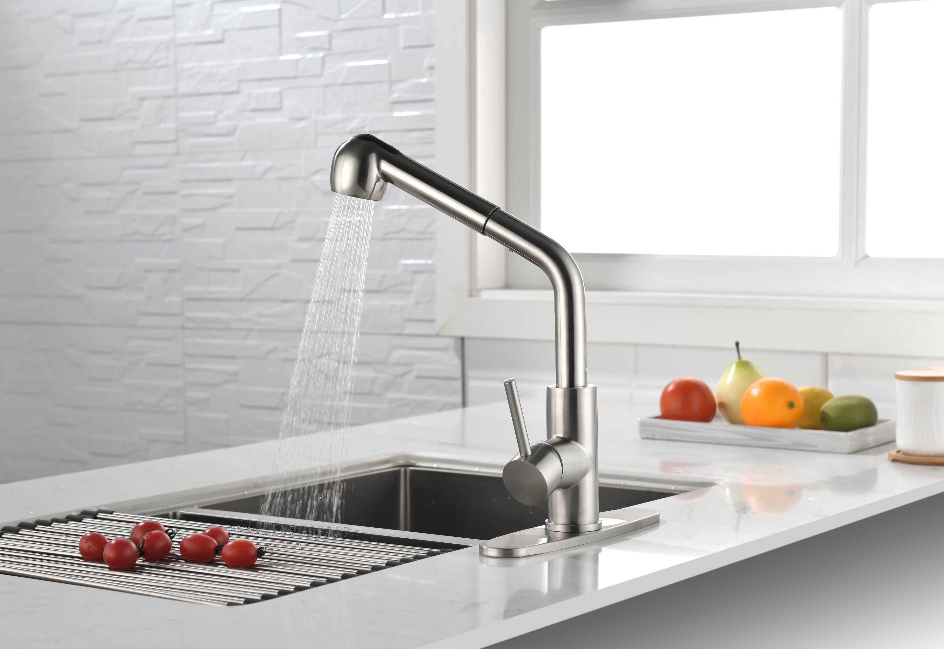Single Handle Kitchen Sink Faucet with Pull Out Sprayer - Brushed Nickel