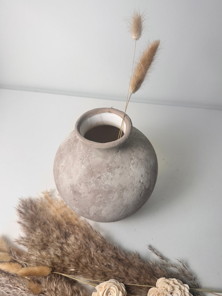 Minimalist Crater Moon Ceramic Vase 7.5" tall - Beige wash