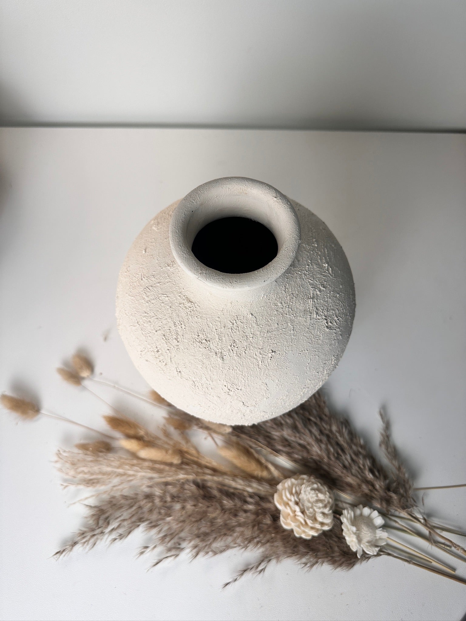 Minimalist Hand-Painted and Textured Ceramic Vase 10” tall - Cream