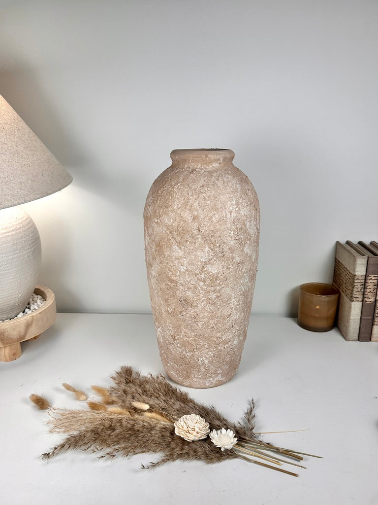 Minimalist Vase 18" tall Textured Hand-painted Ceramic  - Tan wash