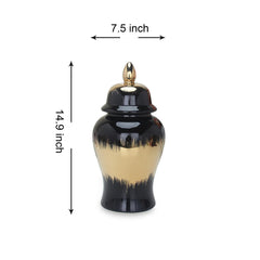 14"H Regal Black Gilded Ginger Jar with Removable Lid