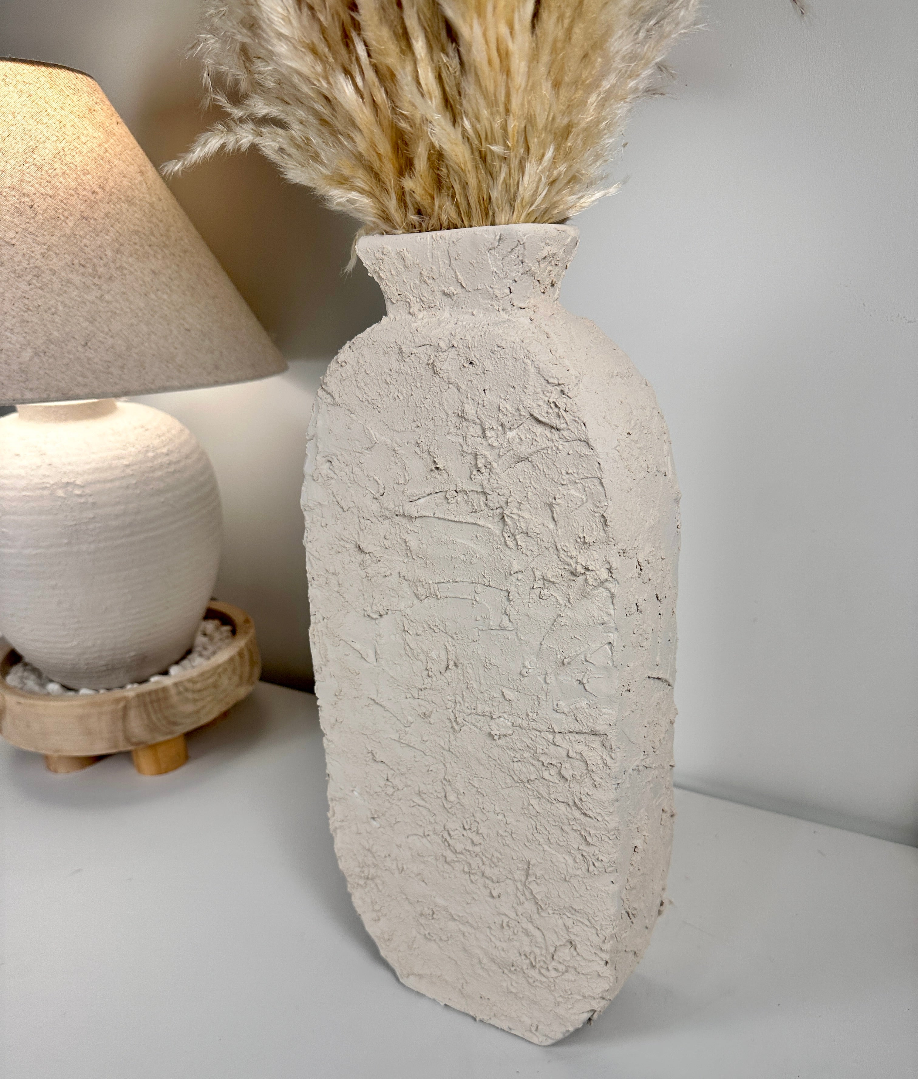 Minimalist Textured Hand-painted Sculpture Floor or Table Vase 17" tall - Cream