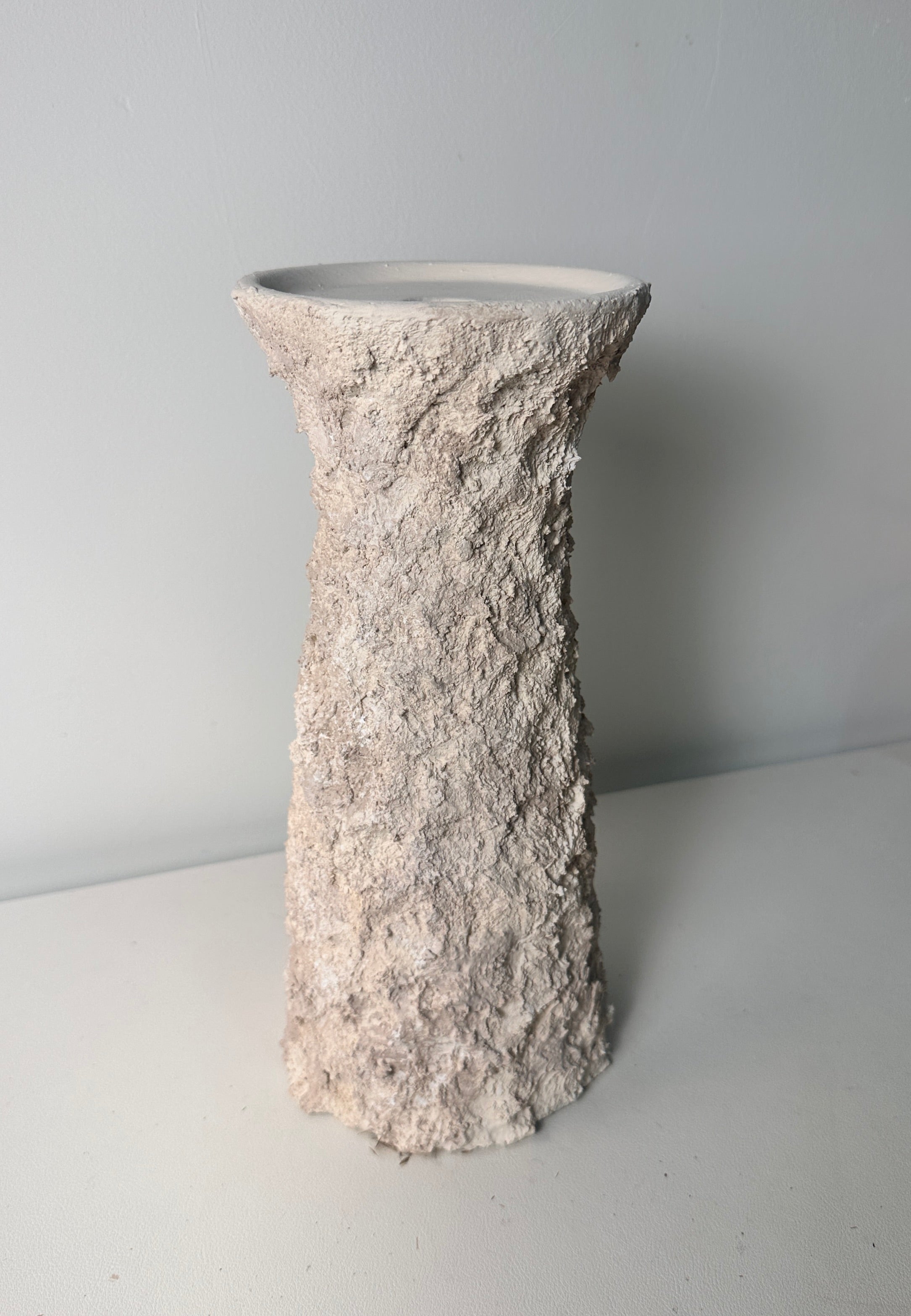 10'5  Minimalist Abstract Textured Candle Holder for Candlestick and Pillar Candle 10'5 tall - Cream wash