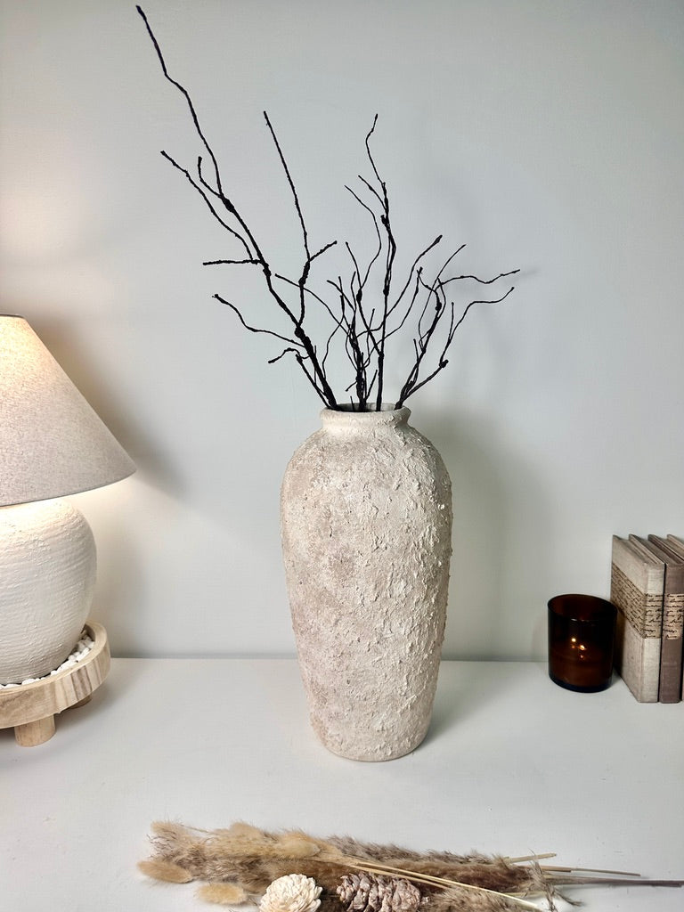 Minimalist Textured Hand-painted Ceramic Vase 18" tall - Cream Sand wash