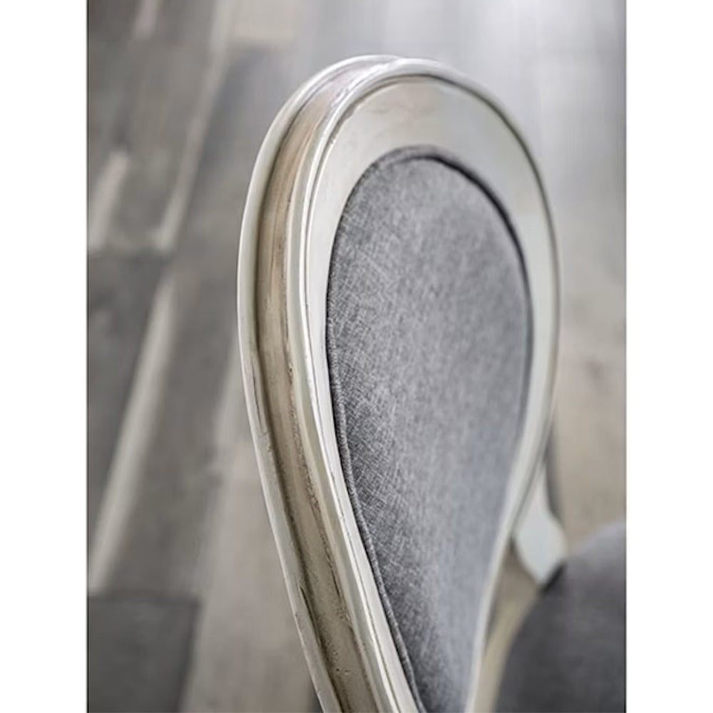 Set of 2 Padded Gray Fabric Dining Chairs in Antique White Finish