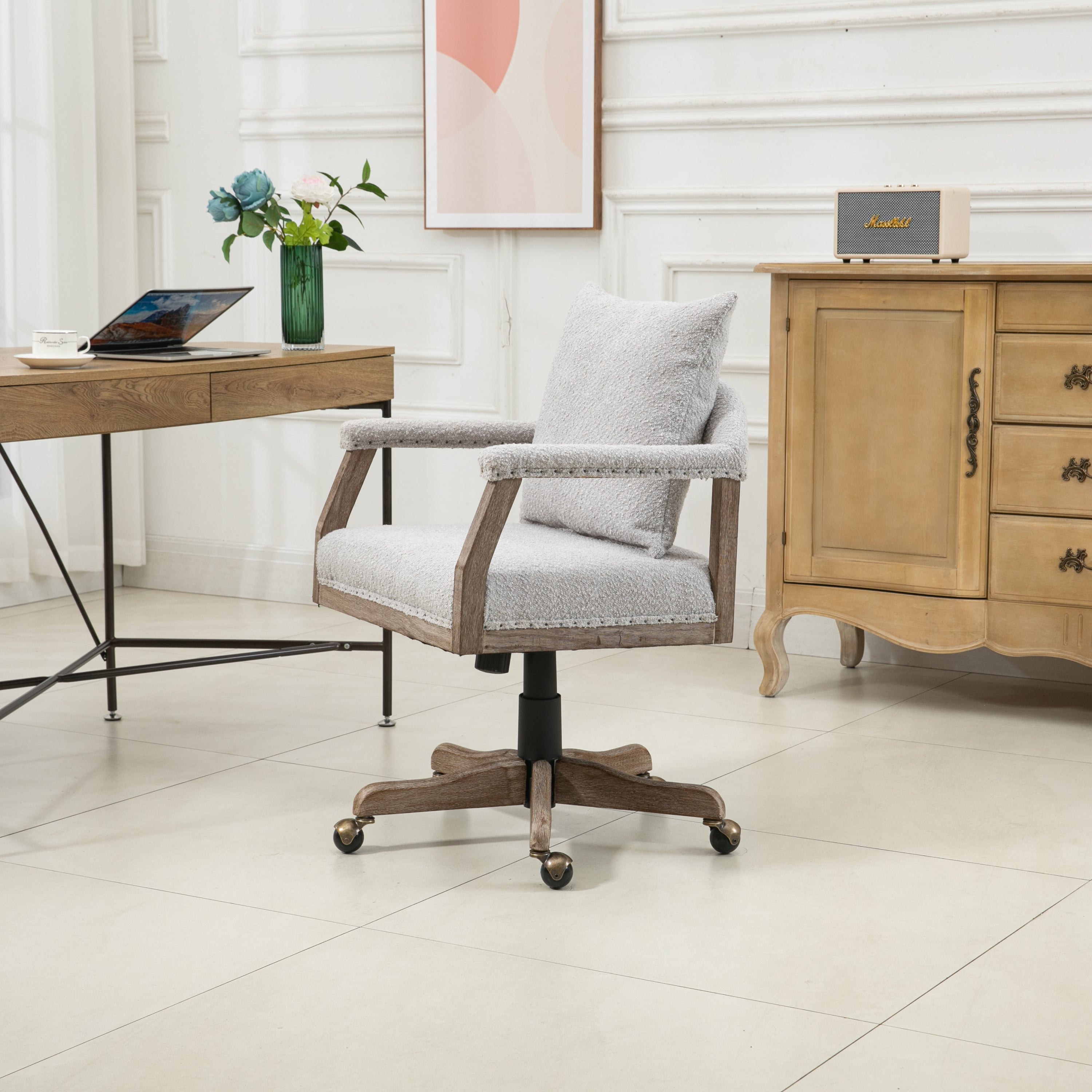 Office Chair Adjustable Swivel Chair Fabric Seat Home Study Chair - Light Gray